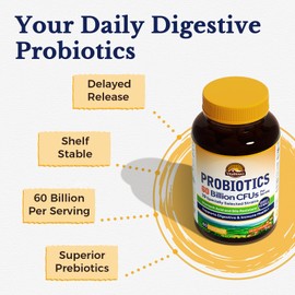 Vitalitown Probiotics + Prebiotics | 60 Billion CFUs 19 Strains | 60 Delayed Release Veg Caps | Shelf Stable, Prebiotics and Probiotics | Digestive Health, Immune Health | Vegan, Non-GMO, No Dairy