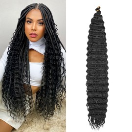 Ocean Wave Crochet Hair 30 inch 1 Pack Long Black Deep Wave Curly Braiding Hair Soft Synthetic Curly Crochet Hair For Black Women(30 Inch, 1B）