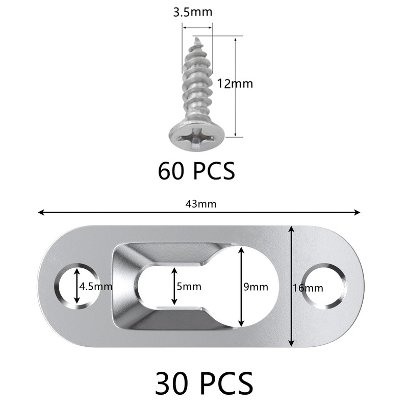 30 PCS Pegs for Picture Frames,Picture Keyhole Hanging Plate,60 PCS