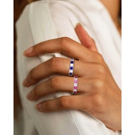 CAIDIKA Blue Sapphire Rings for Women S925 Sterling Silver Wedding Bands CZ& Sapphire Birthstone Ring for Her