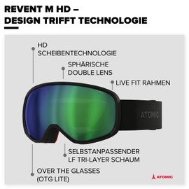ATOMIC REVENT HD Ski Goggles – Black – Ski Goggles with Contrasting Colours – High Quality Mirrored Snowboard Goggles – Goggles with Live Fit Frame – Ski Goggles