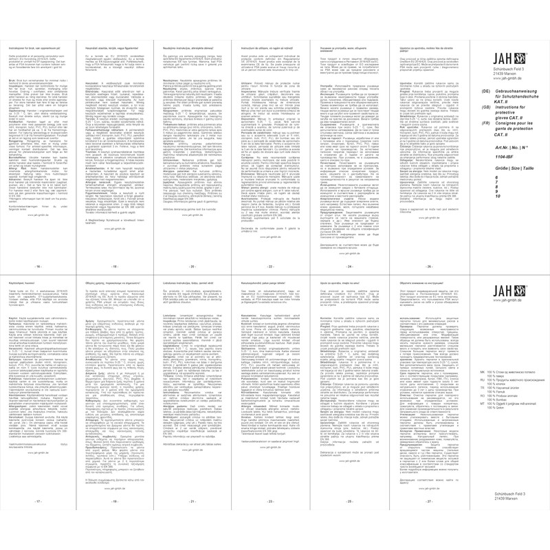 Jah 1104-IBF Leather Gloves 10 Pairs Thin / Soft Natural