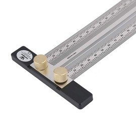TOPWAY Marking Ruler, Stainless Steel T-Hole Ruler, Hole Ruler, 200 mm, Precision Marking Tool for Woodworking for Measuring and Positioning Marking, Carpenters with Automatic Pencil