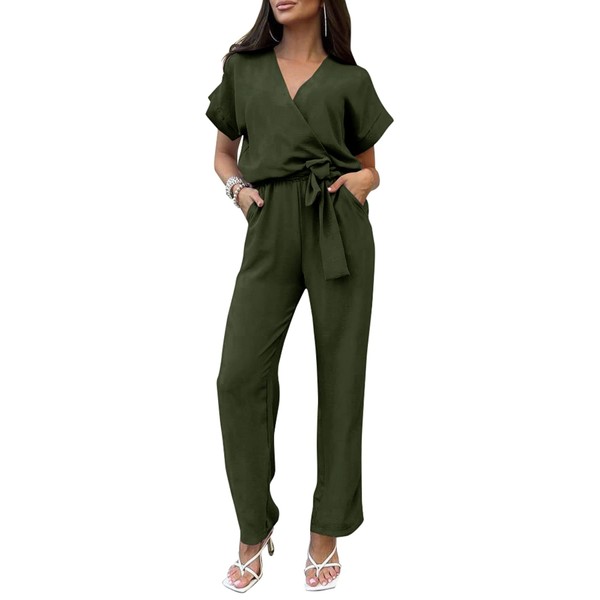 PRETTYGARDEN Women's One Piece Jumpsuits Dressy Casual Summer Short Sleeve