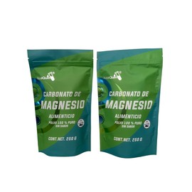 IsaaQuim Carbonato de Magnesio Alimenticio 500 g (2 Bolsas de 250 g) | 332 Porciones de 1.6 g | Polvo 100% Puro Sin Sabor