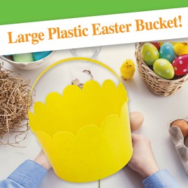 VFM - Yellow Easter Bucket With Handle Egg Hunt - Fun Easter Activity 12.5cm x 17cm