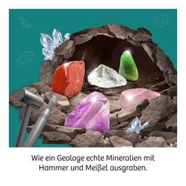 Kosmos 617202 Minerals Excavation Set, Digging Real Minerals Yourself, with Hammer and Chisel, 5 Fascinating Gemstones, Experiment Set for Children from 7 Years, Multilingual