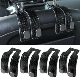 KINIVA 4 Pack Car Seat Hooks for Headrest, PU Leather Purse Hook Holder - Double Hook Design for Bags, Phones, Groceries, Car Back Seat Storage Accessories (07-Black 4 Pcs)