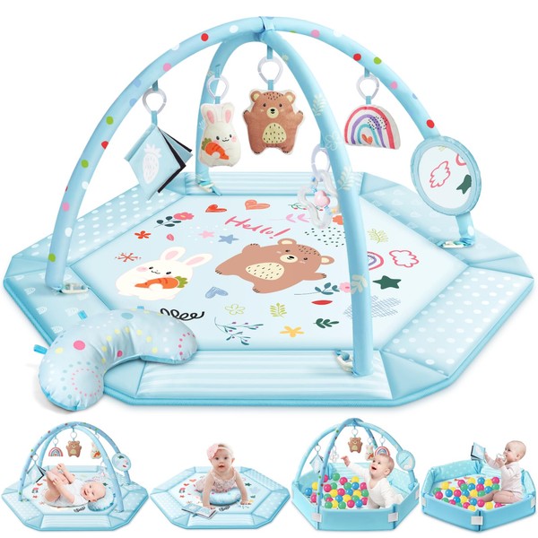 Baby Gym Play Mat, 8-in-1 Tummy Time Mat & Ball