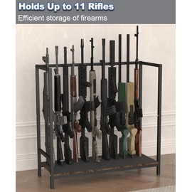 Mondazie Gun Rack, Floor Standing Rifle Stand with Pistol Shelves, Vertical Shotgun Storage Holder Display Racks Indoor with Padding for Home or Garage, Hold up to 11 Long Guns, Black
