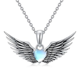 OUTANG Angel Wings Necklace for Women 925 Sterling Silver Moonstone Guardian Angel Wing Pendant Ladies Jewelry Gifts