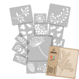 NAKLEO Reusable Plastic Stencils Painting Children, Set of 14, 9 x 12 to 23 x 34 cm, Autumn Plants, Children's Room Painting Template, Room Decoration, Crafts, DIY Wall Furniture