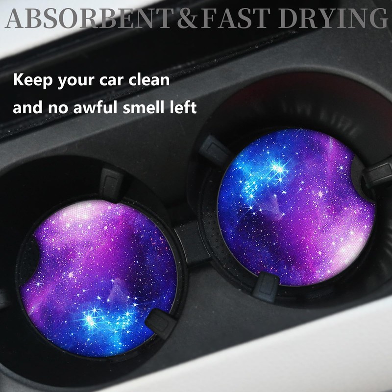 2pcs Car Coasters Absorbent Car Cup Holder Coasters,Nebula Pattern Car