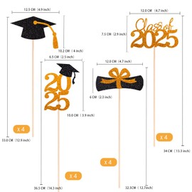 Class of 2025 Graduation Decoration Centerpieces for Tables, 2025 Graduation Table Double-Sided Toppers Party Centerpiece Sticks Party Supplies (16 PCS, Orange & Black)