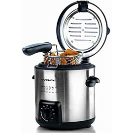Ovente Electric Oil Deep Fryer 0.9 Liter with Stainless Steel Basket and Temperature Control, 840 Watt Power with Heating Element, Perfect for Chicken Fries Compact & Easy Storage, Silver FDM1091BR