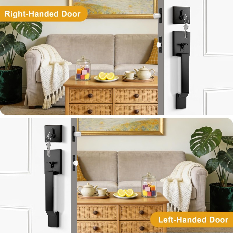 Probrico Black Front Door Handle Set,Exterior Door Handle with Deadbolt,Entry