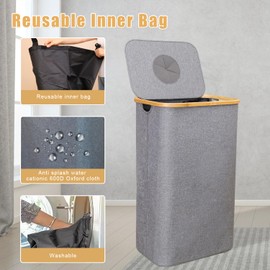 APDLFSC 26 Gallon/100L Kitchen Recycling Bin with Lid & 1 Reusable Inner Bags - Grey, Ideal for Bottles, Cans, Glass, Plastic Waste