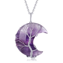 XIANNVXI Amethyst Necklace for Women Crescent Moon Necklace Crystal Necklace Tree of Life Wire Wrapped Reiki Spiritual Necklace Jewellery for Women