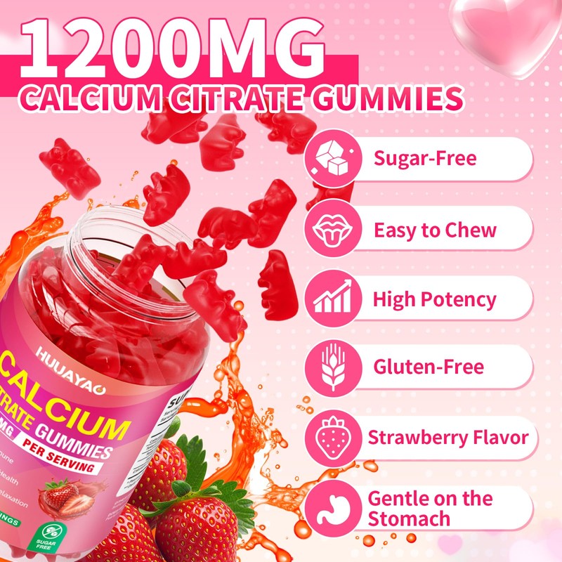 Calcium Citrate Gummies 1200mg, Chewable Calcium Supplements for Women &