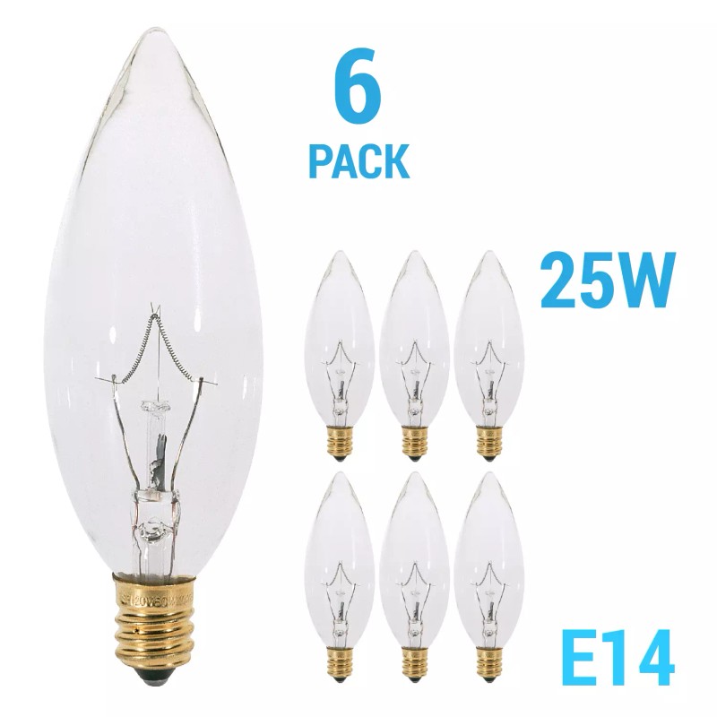 KOR (6 Pack) Clear Chandelier Bulbs 25W Watt European Base
