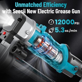 Seesii Innovative 2-in-1 Grease Gun: High-Efficiency 5.3 oz/min 12,000 PSI Electric Grease Gun Kit with 2 * 2.0AH Batteries and Charger, Easy-to-Use for Farmers, Equipment Operators & Owners