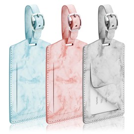 AiQInu Pack of 3 Suitcase Tags PU Leather, Marble Pattern Luggage Tag for Suitcase with Name Plate, Suitcase Tag with Adjustable Buckle, Address Tag Suitcase for Business Trips, Air Travel