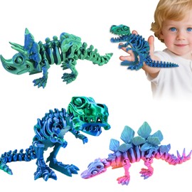 3Pcs 3D Printed Dinosaurs Set 20m Length, Flexible Dinosaurs Statue Decor, Articular Mobility Fidget Animals Toy Collectable for Home and Office Decoration, Adults Kid