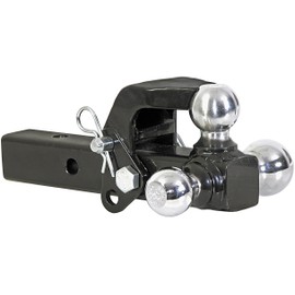Buyers Products 1802279 Tri-Ball Truck Hitch With Hook, Solid Shank for 2 Inch Receiver Tubes, Chrome Welded Steel Towing Balls, Black Powdercoated, Towing Accessories For Trucks And Trailers