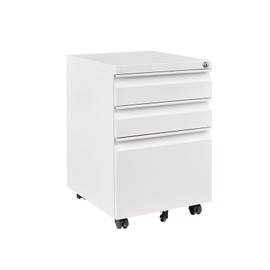 FLEXISPOT Mobile File Cabinet for Home Office Under Desk Storage with Lock Keys 3 Drawer File Cabinet for Legal/Letter/A4 File, White