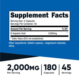 Nutricost D-Aspartic Acid (DAA) Capsules 2000mg Per Serving (180 Capsules) - Non-GMO Supplement