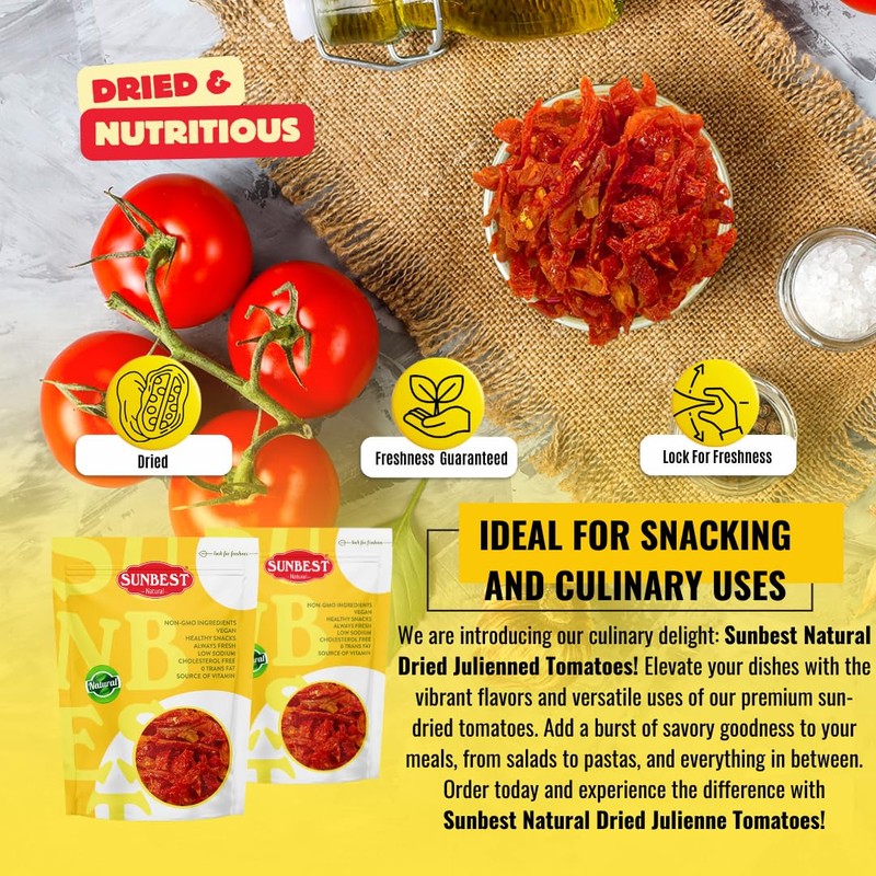 Sunbest Natural Julienned Sun-Dried Tomatoes – 5 lb Bulk Bag