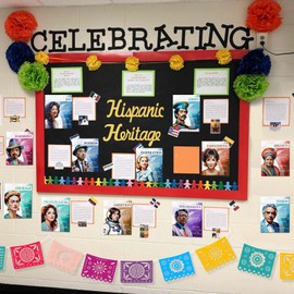 Elmodam 16PCS Hispanic Heritage Month Bulletin Board - Hispanic Heritage Month Decorations, Famous Hispanic Latino People with Inspirational Quotes, Spanish Classroom Decor for Wall Decor 14''x11''