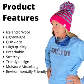 gr8ful® Big Bobble Hat for Men, Women, Boys & Girls | Warm Wooly Fluffy Hat fab for Hiking, Running, Gardening, Golf, or Outback Explorer Beanie hat | Lightweight Quick Dry, One Size (Pink, Blue)