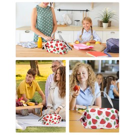 BBCREAT Cute Insulated Lunch Bag for Women Girls, Fruit Print Foldable Lunch Tote Reusable Leakproof Cooler Bag Large Capacity Waterproof Lunch Box for Work, Picnic or Travel, Strawberry