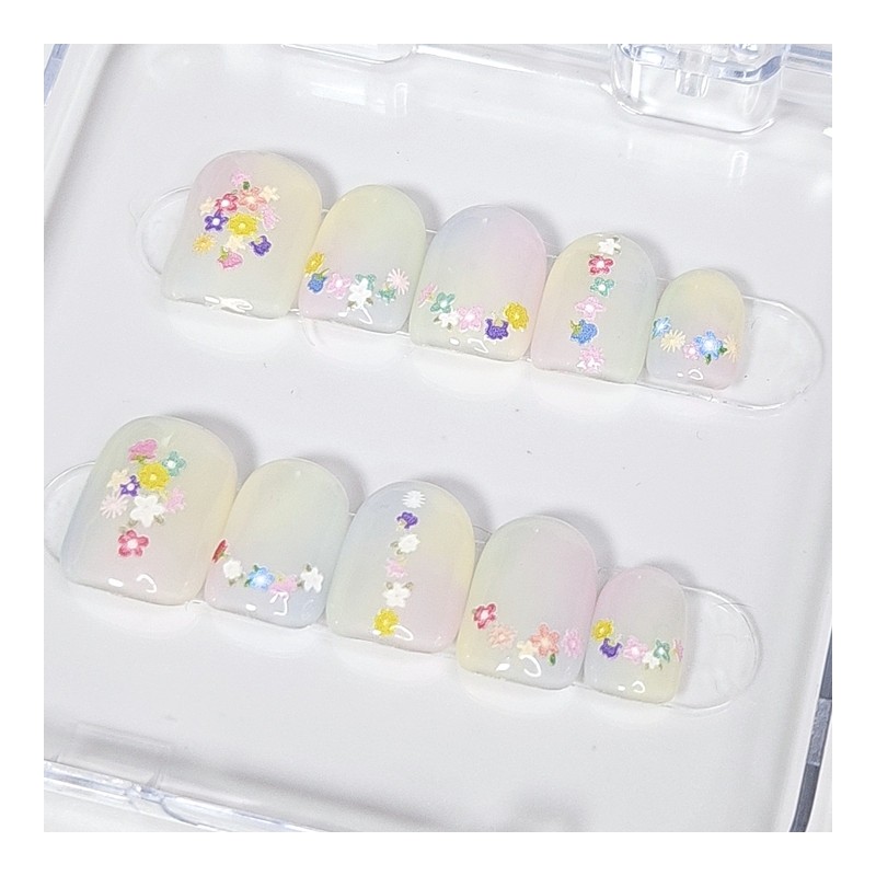 Pastel Flower Handmade Nail Tips - Long Coffin / 파스텔