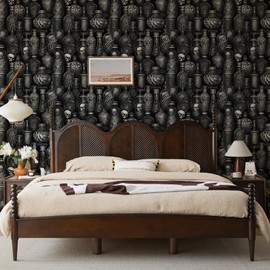 Dark Gothic Wallpaper Peel and Stick Black Cool Spooky Mysterious Vivid Whimsical Skeleton Leaf bottle Self Adhesive Contact Paper Removable Waterproof for Bedroom Renter friendly 17.71"x118.1"