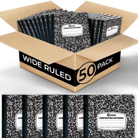 Rosmonde 50 Pack Composition Notebooks Bulk, Wide Ruled Composition Notebook, 200 Pages (100 Sheets), 9-3/4 x 7-1/2, Black Marble, Bulk School Supplies, Office Notebooks, Bulk Notebooks for School