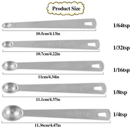 5 Pcs Mini Measuring Spoons Set, Stainless Steel Small Measuring Spoons for Home Kitchen Baking Cooking Easy to Read Tad 1/4 TSP, Dash 1/8 TSP, Pinch 1/16 TSP, Smidgen 1/32 TSP, Drop 1/64 TSP