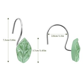 12PCS Leaves Shower Curtain Hooks, Green Bathroom Decor Shower Hooks for Shower Curtain,Rust Proof Shower Curtain Rings Realistic Leaves Curtain Hooks for Bathroom,Living Room Curtain Hooks