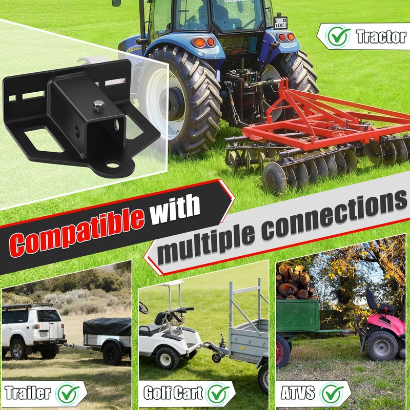 Zero Turn Lawn Mower Hitch with 2" Receiver, 6mm Thicker