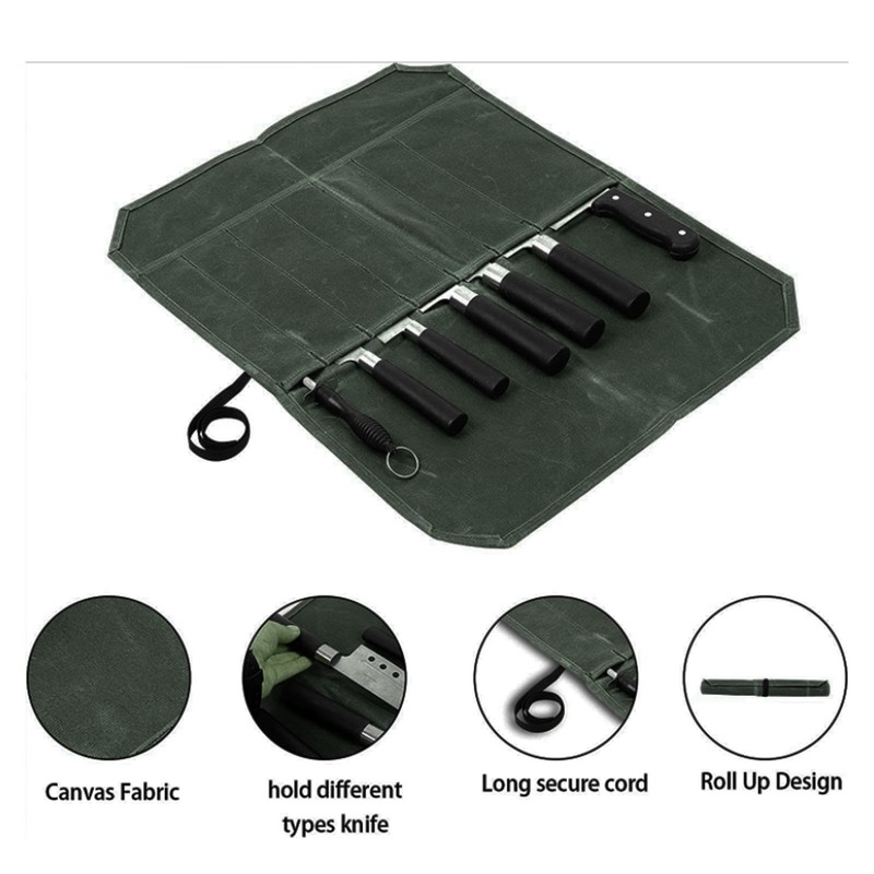 Waxed Canvas Knife Bag 7 Pocket Professional Foldable Chef Knife