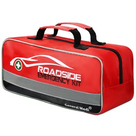 General Medi 127-Pieces Roadside Car Emergency Kit Include Mini First Aid Kit, Jumper Cables,Tow Rope, Bandage, Safety Vest, Emergency Triangle, All in One Pack