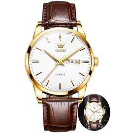 OLEVS Watches for Men Stylish Business Casual Analog Quartz Watch Black/Brown Leather Strap Luminous Waterproof Calendar Wrist Watch