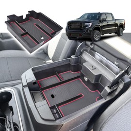 RUNROAD Center Console Organizer Tray Compatible with 2019-2022 Chevy Silverado 1500/GMC Sierra 1500 and 20-23 Silverado/Sierra 2500HD/3500HD Accessories, Full Console with Bucket Seats ONLY, Red