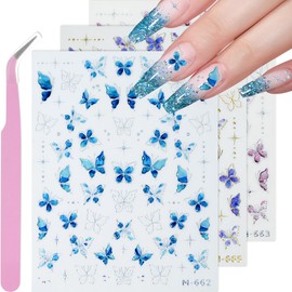 Butterfly Nail Stickers 3D Sickers for Nails Art Design Fingernail Stickers Self-Adhesive Nail Supplies Accessories for Women DIY Decoration(Shiny Butterfly)