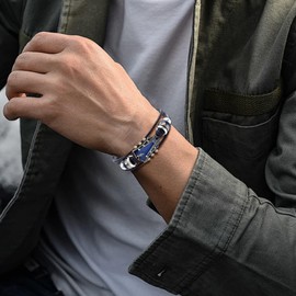 StyleJella Blue Retro Faux Leather Guitar Cuff Bracelet for Men And Women, Punk And Rock Style Multi-Layer Wrap With Stainless Clasp, Adjustable Wristband for Music Enthusiasts Gift