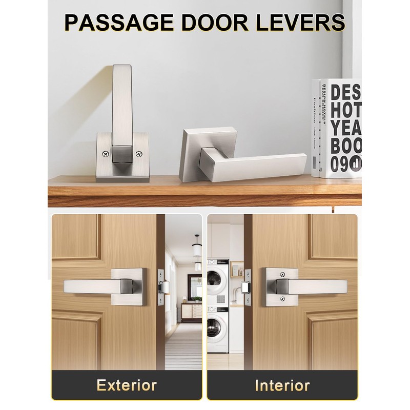 Tinewa 6 Pack Brushed Nickel Passage Door Levers Interior Door
