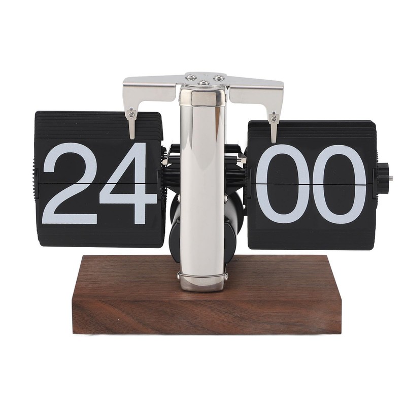 Flip Desk Clock, Auto Mechanical Flip Clock, 24H Wood Base