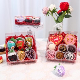 RomanticBaking 20 Pack 6x6x2 Inches Cookies Boxes with Clear Window Chocolate Covered Strawberries Boxes Cake Pie Boxe Bakery Boxes Macaron Boxes Chocolate Truffle Treat Boxes for Gift Cakesickle