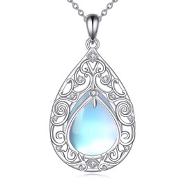YAFEINI Filigree Moonstone Necklace for Women 925 Sterling Silver Bohemian Moonstone Pendant Necklace Jewellery Gifts for Mother Wife Daughter